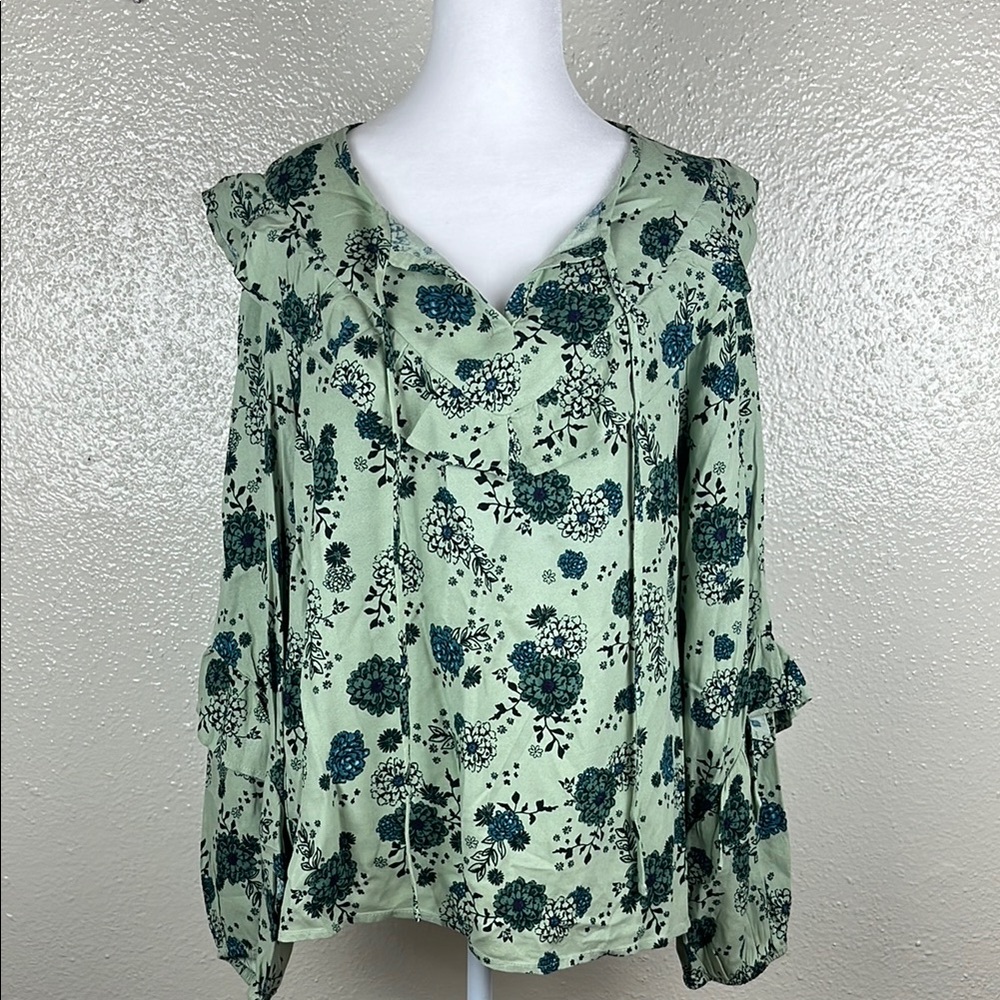 New SINOMA/Floral Green Women's Top/ 100%COTTON/ Size L